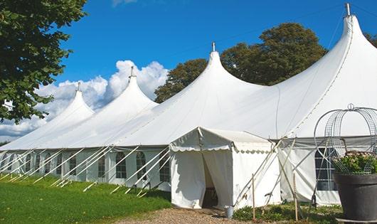 high-quality portable restrooms stationed at a wedding, meeting the needs of guests throughout the outdoor reception in Concord OH